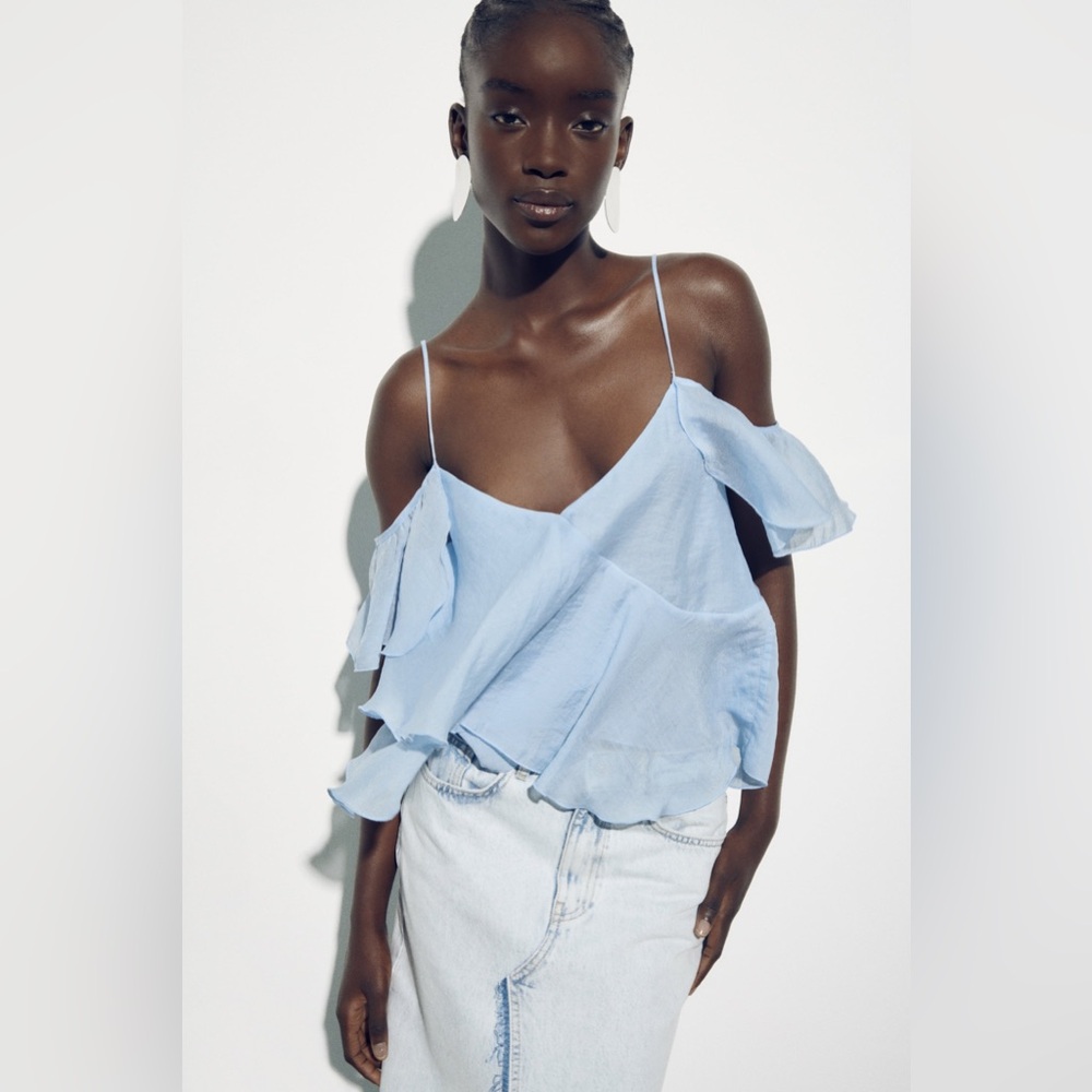 ZARA Top With Ruffled Straps